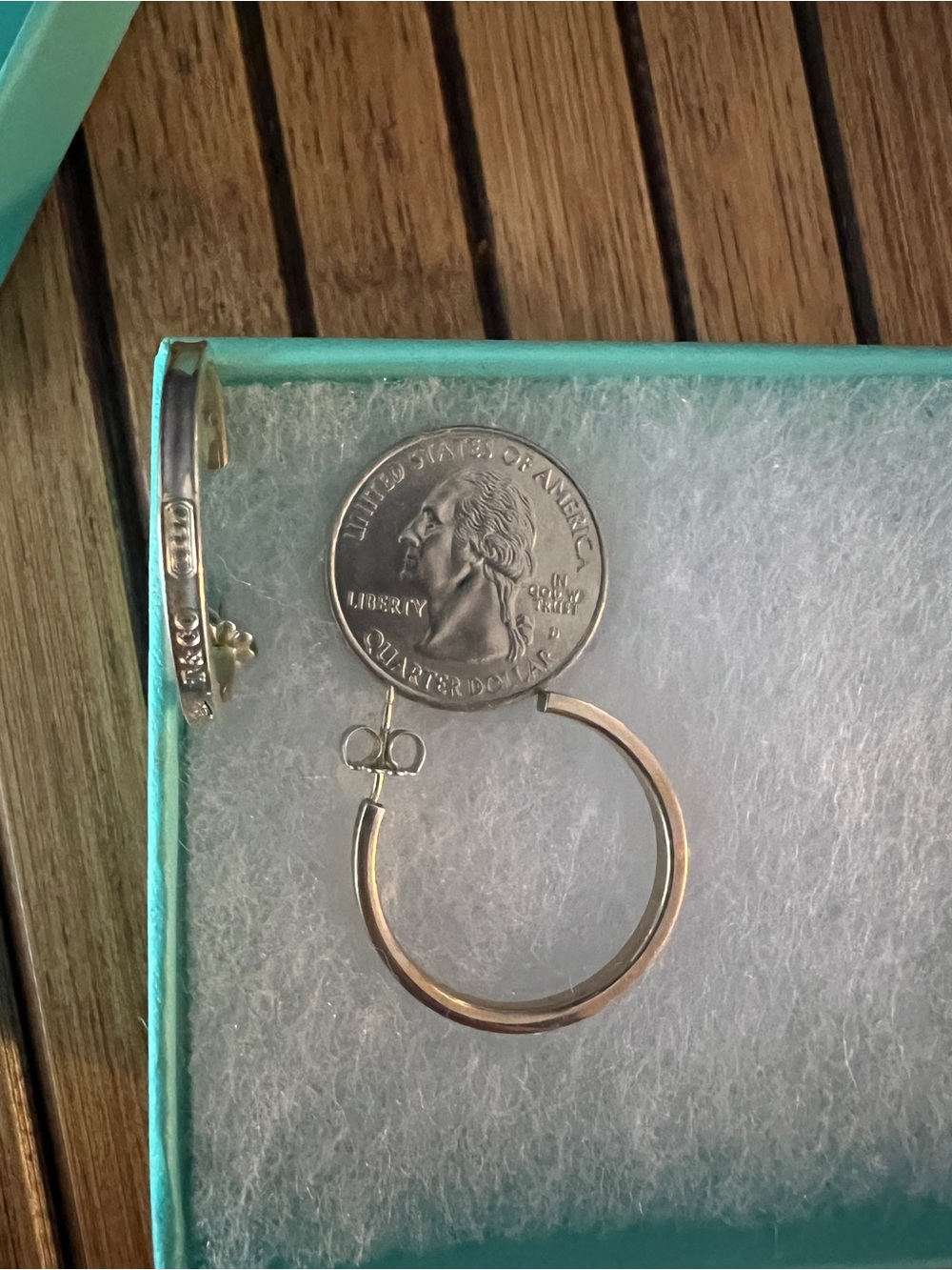 Tiffany & Co Sterling Silver Hoop Earrings, 1 inch, T&Co 1837, Original Owner - Picture 8 of 9